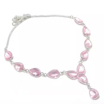 Ожерелье из серебра 925 пробы с натуральным розовым кунцитом, 18 дюймов, w0p44