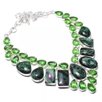 Ожерелье из серебра 925 пробы с рубиновым цоситом и цаворитом, созданное в лаборатории, 18 дюймов T8I88