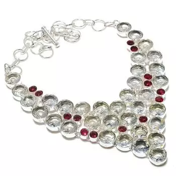 Ожерелье из серебра 925 пробы с натуральным белым топазом и гранатом 18 дюймов b5D04
