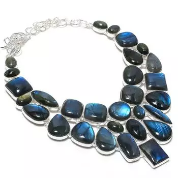 Ожерелье из серебра 925 пробы с драгоценным камнем лабрадоритом ручной работы 18 дюймов p4e16