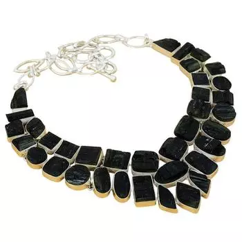 Ожерелье из серебра 925 пробы с черным турмалином, ручная работа, ожерелье из серебра 925 пробы с натуральным черным турмалином, подарок для мамы 18 чёрный