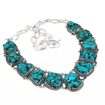 Ожерелье из серебра 925 пробы с тибетской бирюзой, ручная работа, ожерелье из серебра 925 пробы с штампованным драгоценным камнем, натуральное тибетское бирюзовое ожерелье для подарка 18 синий