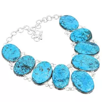 Ожерелье из серебра 925 пробы с тибетской бирюзой, ручная работа, ожерелье из серебра 925 пробы с штампованным драгоценным камнем, натуральное тибетское бирюзовое ожерелье из серебра в подарок маме 18 синий