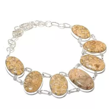 Ожерелье из серебра 925 пробы с драгоценными камнями из ископаемых кораллов, 18 дюймов, A8e66