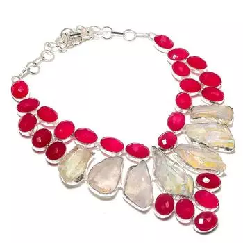 Ожерелье из серебра 925 пробы с натуральным кристаллом титана и нефрита 18 дюймов n0w67