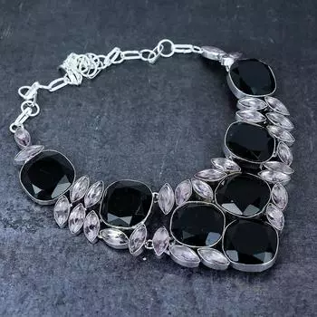 Ожерелье из серебра 925 пробы с натуральной черной шпинелью и кунцитом, 18 дюймов, A1A21