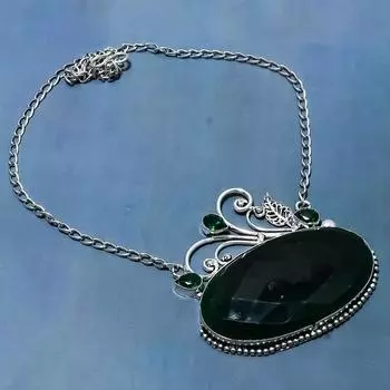 Ожерелье из серебра 925 пробы с натуральным изумрудом и диопсидом 18 дюймов P4Q06