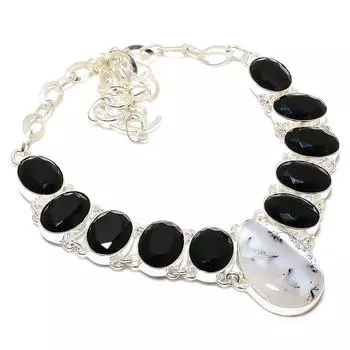 Ожерелье из серебра 925 пробы с опалом дендритом и шпинелью 18 дюймов T4f23 белый