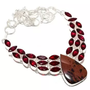 Ожерелье из серебра 925 пробы с обсидианом красного дерева и гранатом, 18 дюймов MQ-1246 18 красный