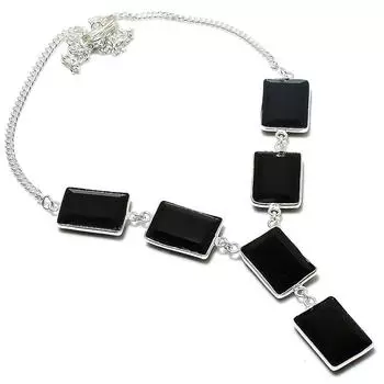 Ожерелье из серебра 925 пробы с натуральным черным камнем шпинелью 18 дюймов y0f41