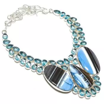 Ожерелье из серебра 925 пробы с натуральным опалом Оуайи и топазом 18 дюймов i4T80