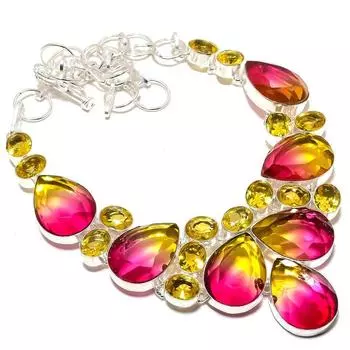 Ожерелье из серебра 925 пробы с двухцветным турмалином и цитрином, 18 дюймов MQ-1307 18 жёлтый