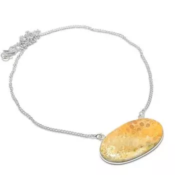 Ожерелье из серебра 925 пробы с драгоценными камнями из ископаемых кораллов, 18 дюймов, u5b42