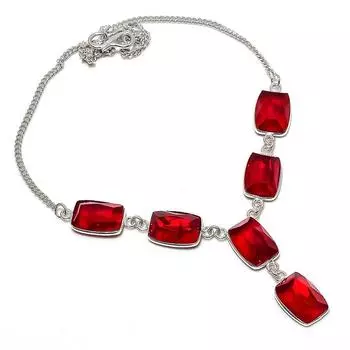 Ожерелье из серебра 925 пробы с натуральным мозамбикским гранатом 18 дюймов k5M40