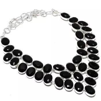Ожерелье из серебра 925 пробы с натуральным черным камнем шпинелью 18 дюймов a6n16
