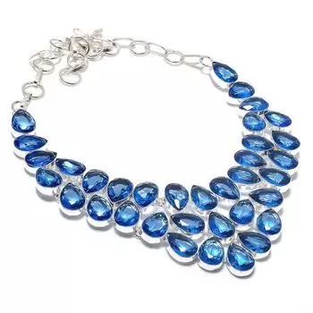 Ожерелье из серебра 925 пробы с натуральным швейцарским голубым топазом 18 дюймов R1V71