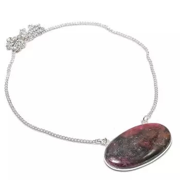 Ожерелье из серебра 925 пробы с натуральным родонитом, 18 дюймов, r4F73