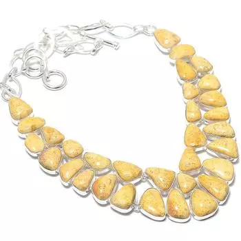 Ожерелье из серебра 925 пробы с драгоценными камнями из ископаемых кораллов, 18 дюймов JCN484-13