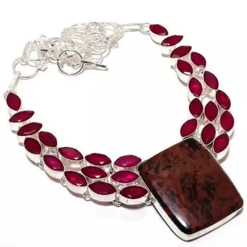 Ожерелье из серебра 925 пробы с обсидианом красного дерева и рубином, 18 дюймов MQ-1230 18 красный