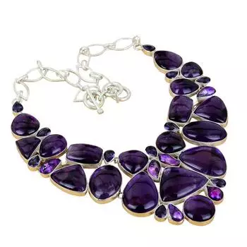 Ожерелье из серебра 925 пробы с шалфеем, речным жемчугом и драгоценными камнями, серебряное ожерелье с штампованным драгоценным камнем 925 пробы с натуральным аметистом для подарка 18 фиолетовый