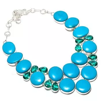 Ожерелье из серебра 925 пробы с натуральной аризонской бирюзой и диопсидом, 18 дюймов v3t43