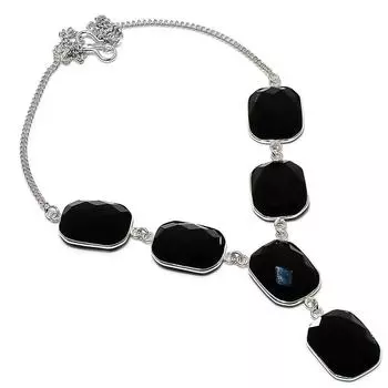 Ожерелье из серебра 925 пробы с натуральным черным камнем шпинелью 18 дюймов z8m55