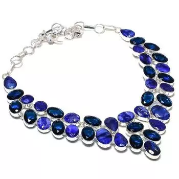 Ожерелье из серебра 925 пробы с натуральным топазом и сапфиром 18 дюймов m0A56