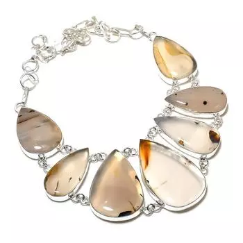 Ожерелье из серебра 925 пробы с натуральным агатом из Монтаны, 18 дюймов, w9y90