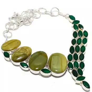 Ожерелье из серебра 925 пробы с полихромной яшмой и изумрудом, 18 дюймов MQ-1204 18 зелёный
