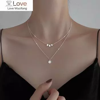 Ожерелье из серебра 925 пробы с цепочкой для женщин, двухслойное круглое ожерелье с подвеской в виде бусины, ожерелье с цепочкой на ключицу, ювелирные изделия золотой