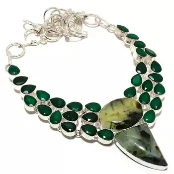 Ожерелье из серебра 925 пробы с моховым пренитом и изумрудом, 18 дюймов MQ-1237 18 зелёный