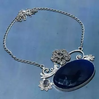 Ожерелье из серебра 925 пробы с натуральным сапфиром и иолитом 18 дюймов f6y61