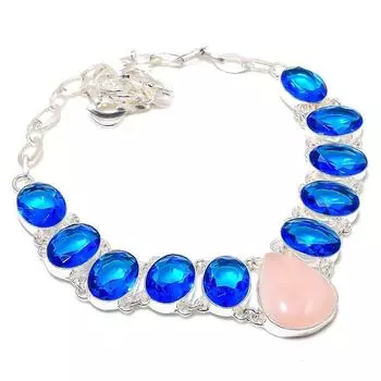 Ожерелье из серебра 925 пробы с розовым кварцем и голубым топазом, 18 дюймов, d3a19 розовый