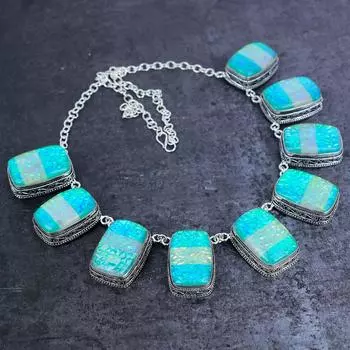 Ожерелье из серебра 925 пробы с зеленым опалом и драгоценным камнем 18 дюймов W3p04