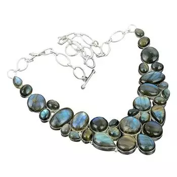 Ожерелье из серебра 925 пробы с голубым лабрадоритом, ручная работа, ожерелье из стерлингового серебра 925 пробы с тиснением, натуральный голубой лабрадорит для подарка 18 синий