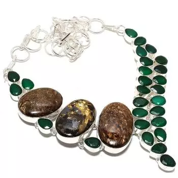 Ожерелье из серебра 925 пробы с бронзитовой яшмой и изумрудом 18 дюймов MQ-1232 18 зелёный