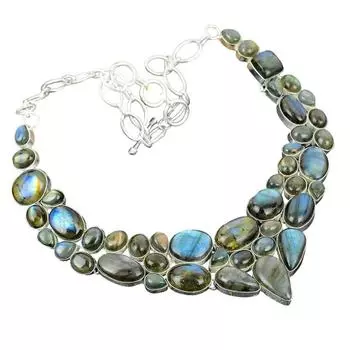 Ожерелье из серебра 925 пробы с натуральным огненным лабрадоритом, серебряное ожерелье с штампованным драгоценным камнем 925 пробы с натуральным огненным лабрадоритом 18 коричневый