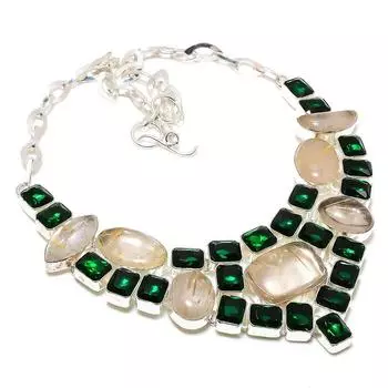 Ожерелье из серебра 925 пробы с золотым рутилом и диопсидом, 18 дюймов U1E62 золотистый