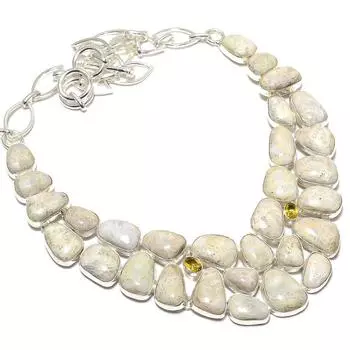 Ожерелье из серебра 925 пробы с ископаемым кораллом, цитрином, 18 дюймов JCN409-90