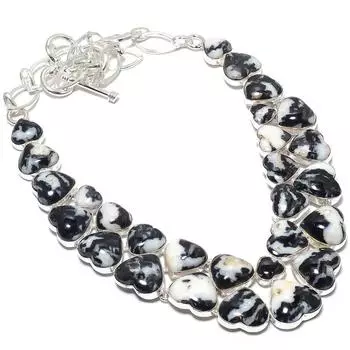 Ожерелье из серебра 925 пробы с драгоценными камнями Heart-Zebra Jasper, 18 дюймов JCN484-210