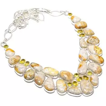 Ожерелье из серебра 925 пробы с ископаемым кораллом и цитрином, ручная работа, 18 дюймов JCN326-143