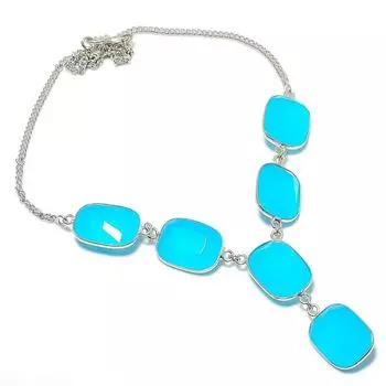 Ожерелье из серебра 925 пробы с натуральным халцедоном 18 дюймов o5K55