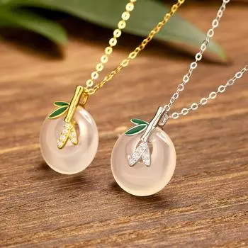 Ожерелье из серебра 925 пробы с пряжкой из натурального халцедона для женщин, простая бамбуковая подвеска на ключицу, цепочка 925 Silver белого золота