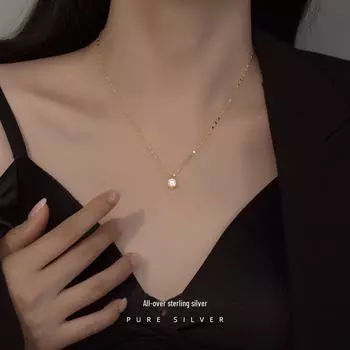 Ожерелье из серебра 925 пробы с цирконием — элегантный нишевый дизайн 2023 года, универсальная цепочка на ключицу для летнего образа феи NS692 золотой