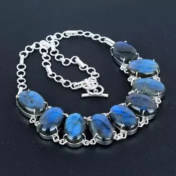 Ожерелье из серебра 925 пробы с натуральным лабрадоритом, ручная работа, ожерелье из лабрадорита для жены, ожерелье унисекс на годовщину 20 синий