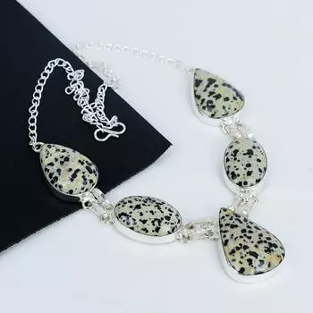 Ожерелье из серебра 925 пробы с натуральным далматинским драгоценным камнем, серебряное ожерелье с далматинским яшмом для жены, ожерелье унисекс, подарок на День матери 20 жёлтый