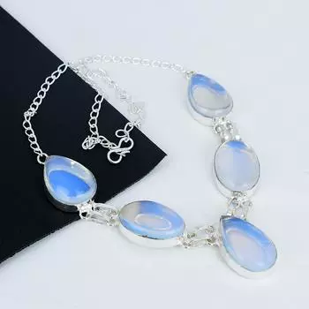 Ожерелье из серебра 925 пробы с молочным опалом, серебряное ожерелье с молочным опалом для жены, ожерелье унисекс, подарок жене 20 белый