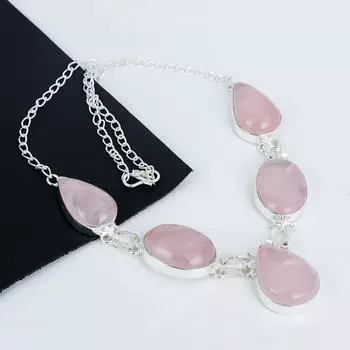 Ожерелье из серебра 925 пробы с натуральным розовым кварцем, серебряное ожерелье с розовым кварцем для жены, унисекс-ожерелье, подарок для любимой 20 розовый