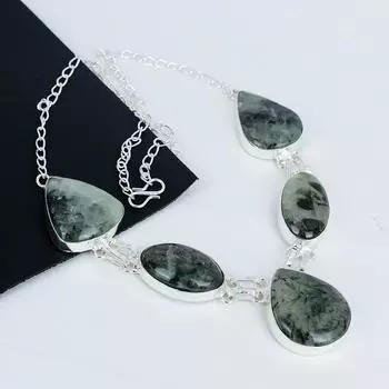 Ожерелье из серебра 925 пробы с натуральным пренитом, серебряное ожерелье с пренитом для жены, ожерелье унисекс на годовщину 20 зелёный
