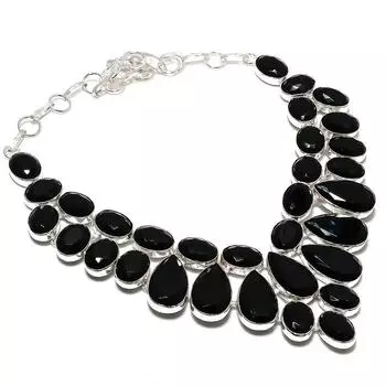 Ожерелье из серебра 925 пробы с натуральным черным камнем шпинелью 18 дюймов D3n03